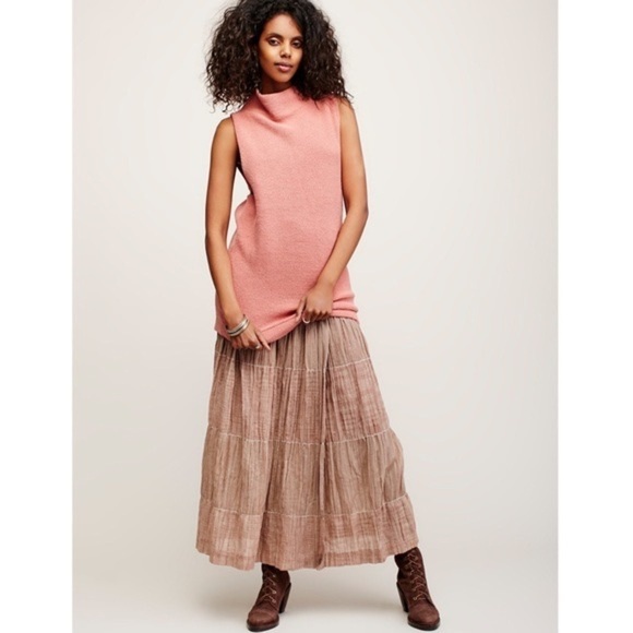 Free People Peach Pink Textured Ribbed Knit Cotton Blend Isla Ottoman Tunic NWT - Picture 2 of 12